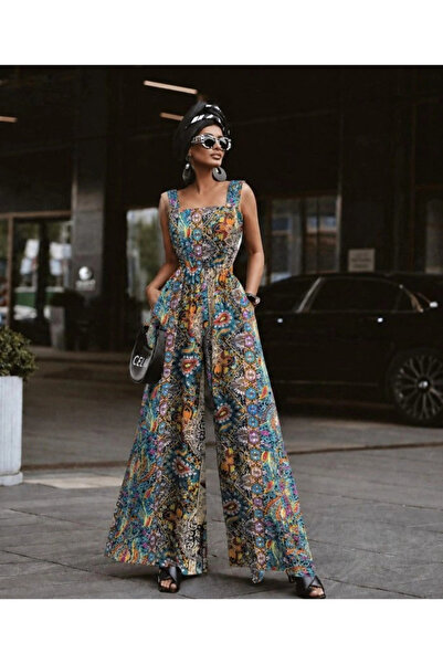 Butik بذلة نسائية طويلة من قماش السوبر جيرسيه بدون حزام وياقة مربعة وتصميم مزخرف