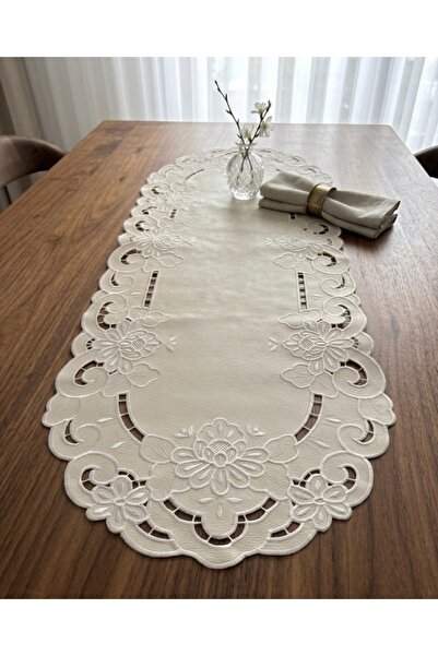 Denef Home Deri Delik İşi Oval Antika Runner Bej 35x120 cm 1 Adet - Premium
