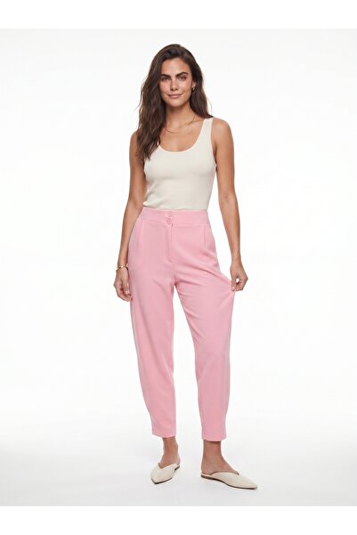ONLOOX Pink Woven Fabric High Waist Balloon Form Double Button Side Pocket Tr...