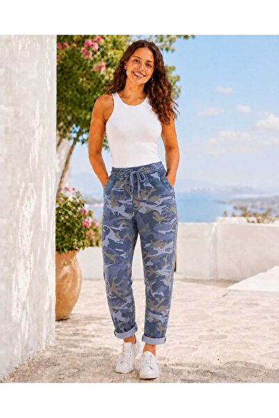 Butik Şans Women's Elastic Waist Lycra Camouflage Italian Trousers