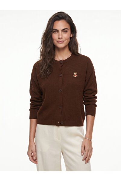 ONLOOX Bitter Brown Acrylic Fabric Standard Size Teddy Embroidered Buttoned K...