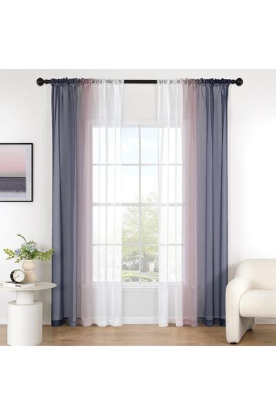 MIULEE Set de 2 perdele voal bicolore cu bandă cu volane, 140 x 260 cm, viole...