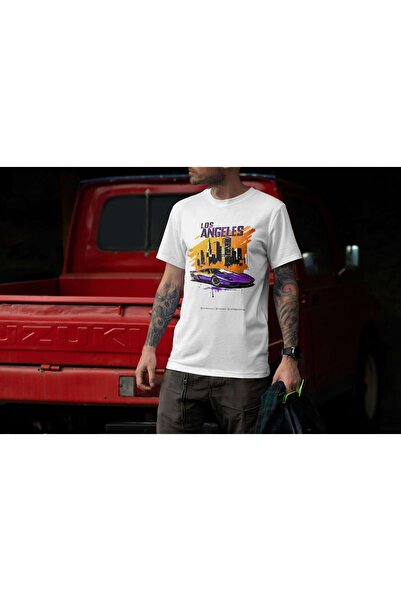 iLovePrints Los Angeles Skyline and Sports Car Illustration Tshirt