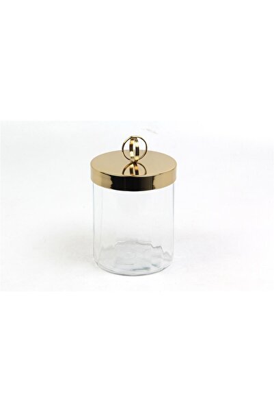 LAMEDORE Halka Kulplu Optik Cam Küçük Boy Gold Kavanoz 13,5x13,5x19 cm – Deko...