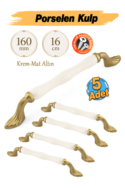 Badem10 (5 Adet) Myras Porselen Mat Altın Kulp 160 mm 16 cm Mobilya Çekmece D...