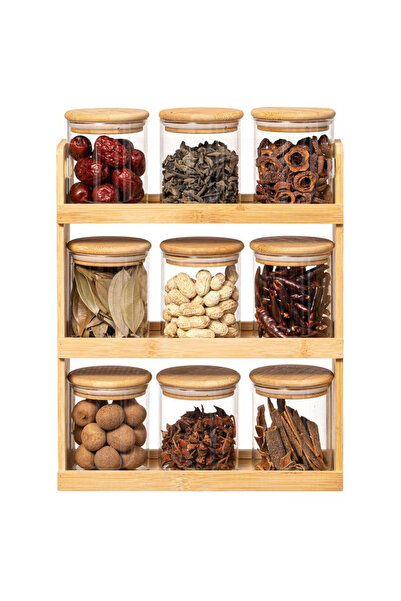 zorlo online store 3-Tier Bamboo Spice Rack Organizer with 9 Airtight Glass J...