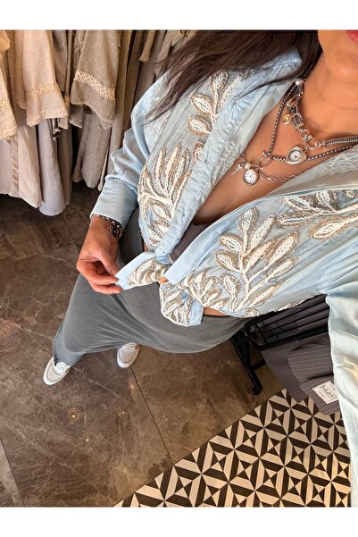 Butik sim ipli kabartma nakışlı tasarım gömlek