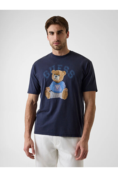 Guess Kısa Kollu Basic Ayıcıklı Erkek Mavi T-shirt M6YI75K5409-F73J