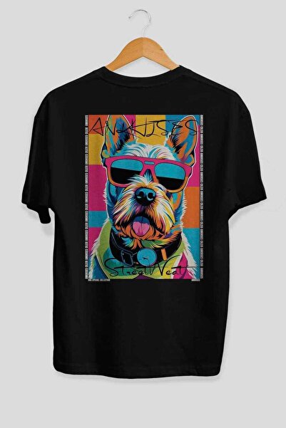 Ankhises For Dog Lovers 63 Back Dog Print Black Oversize T-Shirt 100% Cotton ...