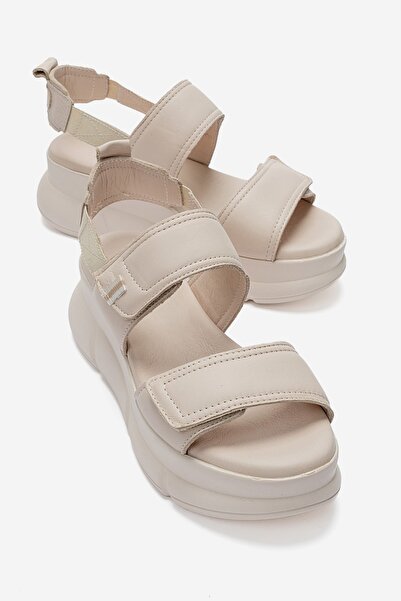 LuviShoes صندل نسائي من الجلد الطبيعي من CELESTE ذو نعل سميك وشريط فيلكرو