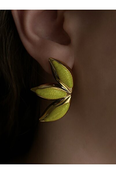 Nilly Jewelry Yaprak Formlu Gold Yeşil Küpe