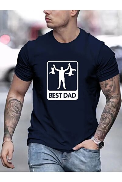 JENOLAN Tricou negru pentru bărbați Super Twin Dad Printed Crew Neck Oversize...