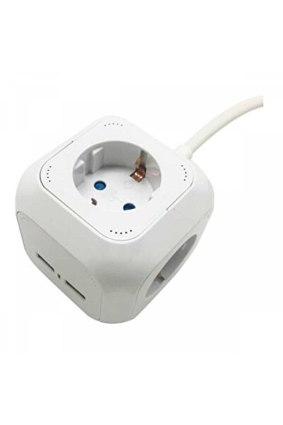 Generic Πολύπριζο κύβος, 4 Θέσεων Σούκο και 2 θέσεων USB, Λευκό, 1,4 m καλώδιο