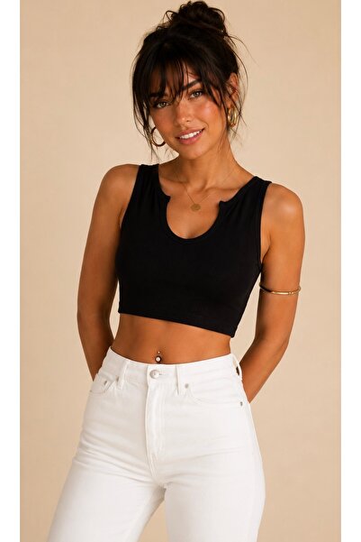Be Best Women's Black V-Neck Camisole Crop Blouse Be420