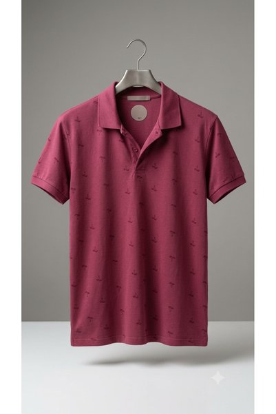 Sublime Butik Men's Polo Collar Wide Cut Dusty Rose Color Collar Buttoned T-S...