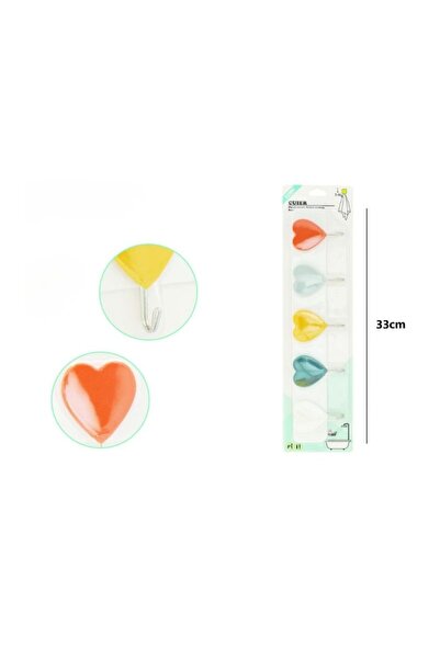 idei Suport cu 5 Cârlige Adezive, Formă Inimioare Colorate, 33 cm, Capacitate...