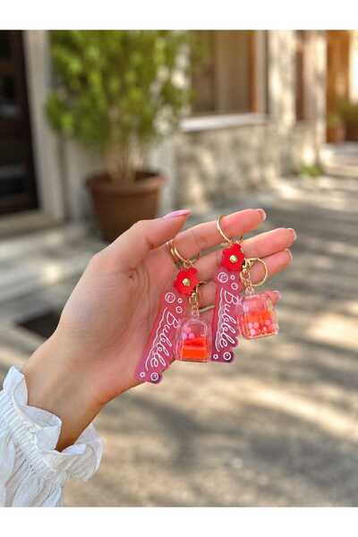 ALCONDZEND 2 Pieces of Water-Filled Glittery Red Color Keychain Bag Accessory...