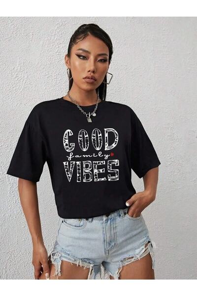 JENOLAN Žena / Devojka Oversize kroj T-shirt Dobre porodične vibracije Štampano