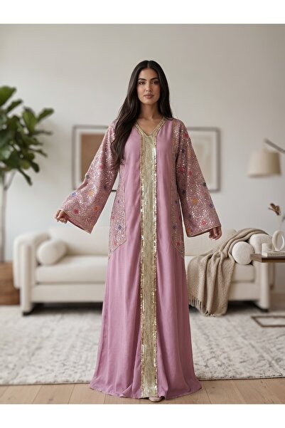 Shams Fashion جلابية استقبال عصرية بنقوش ترتر على الكم