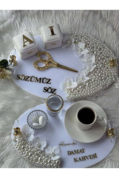 CatplexBoutique Söz Tepsisi - Kişiye Özel 2'li Nişan Tepsisi Damat Kahvesi Te...