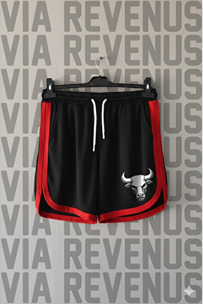 Vordevia Pantaloni scurți de antrenament sport retro unisex cu imprimeu Bull