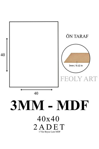 Feoly Art 3 mm 40x40 MDF Plaka (2 ADET) - Hobi, Maket, Ahşap El Sanatları, Pa...