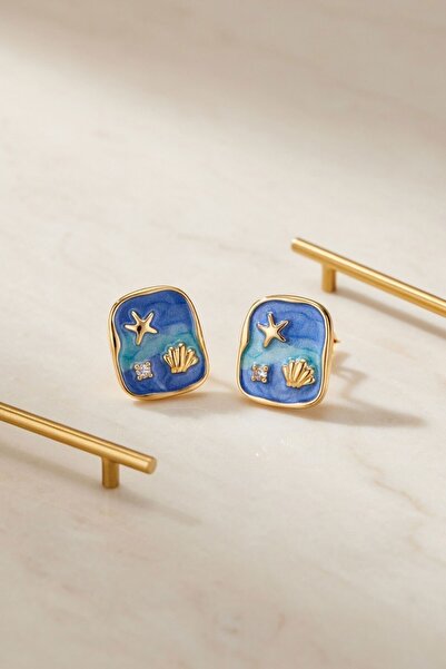 bacc Blue Starfish and Coral Figured Medallion Earrings