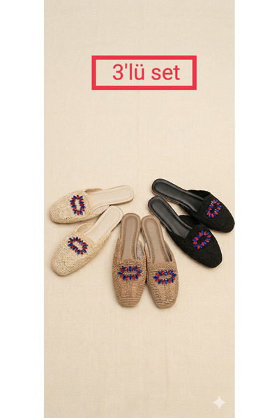 MY STİL MODA 3'lü Paket Kadın Günlük Terlik Çeyiz Bohça Gelin Ev Misafir Dışa...