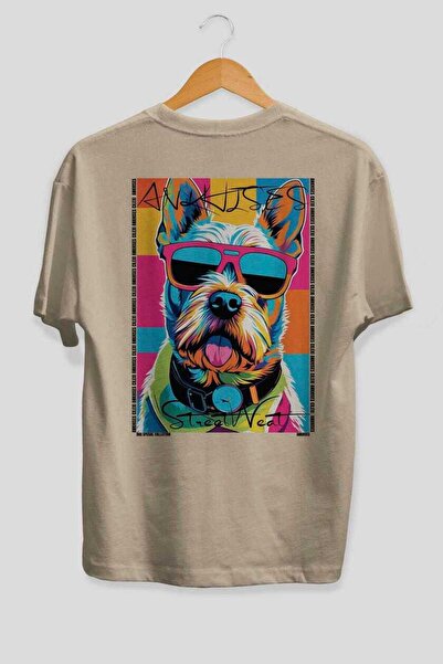 Ankhises Tricou supradimensionat bej cu imprimeu Dog For Dog Lovers 63, 100% ...