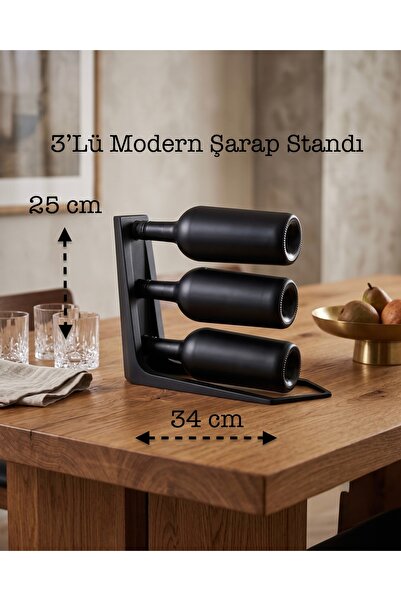 3DcraftTr 3'lü Şarap Standı Rafı - Modern Masa Üstü Şaraplık - Şık Mutfak Dek...