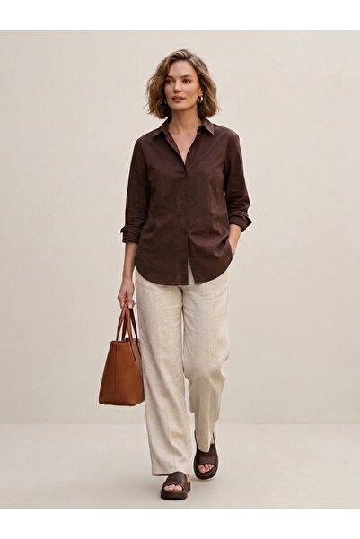 axy Women's Plum Cotton Basic Casual Shirt