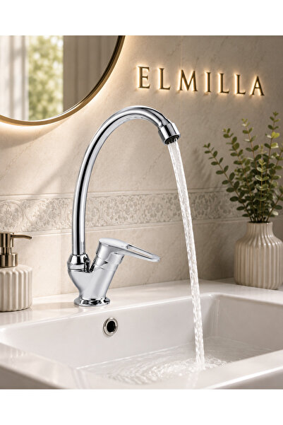 elmilla Krom Tek Su Çıkışlı Lavabo-Eviye Musluk Bataryası