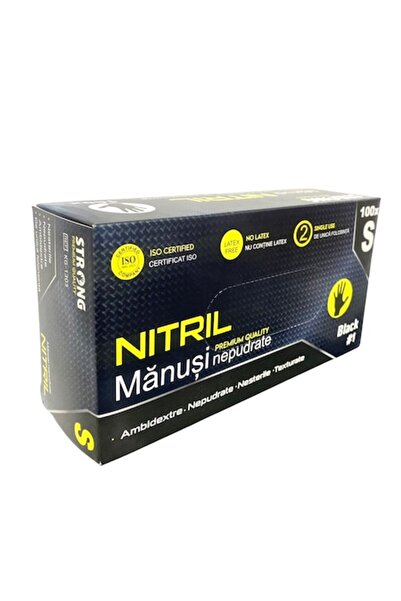 Strong Set 100 mănuși din nitril, ambidextre, negre, fără pudră, nesterile, m...