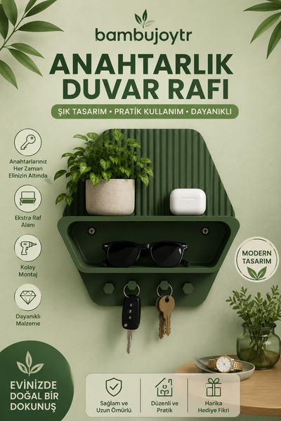 BAMBUJOYTR Modern Anahtar Askılığı Giriş Holü Düzenleyici Rafı
