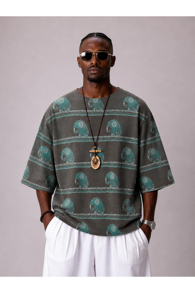 FıttingRoom Oversize Cotton Linen Patterned Tshirt