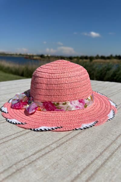 Mollycrush Gift Summer Hat Girl Child Powder Pink Straw Beach Fashion |   Sunscreen Bow Detailed Stone Model