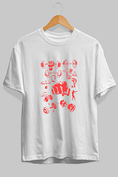 Ankhises Tricou alb cu imprimeu frontal Gym Oversize, 100% bumbac, îmbrăcămin...
