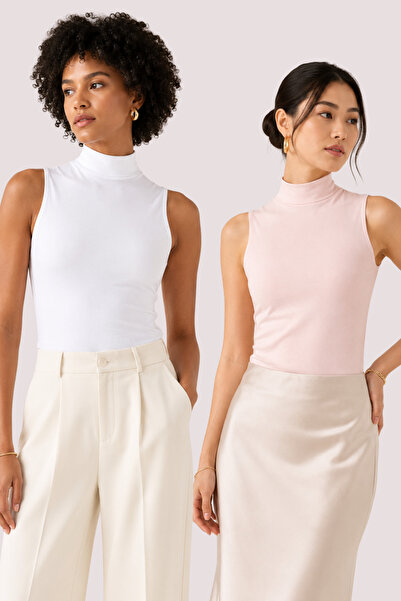 Loule Women's 2-Piece Stand Collar Sleeveless Cotton & Modal Stretchy Basic U...