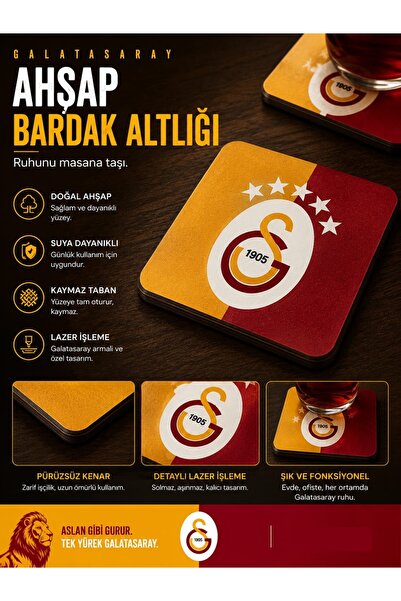 WhiteConcept Galatasaray Lisanslı Ahşap Bardak Altlığı