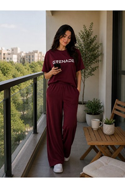 1way T-Shirt Pajamas with Elastic Wide-Leg Pants Home Set Fashionable and Com...