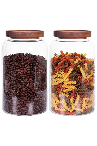 TAPIT 2pc Airtight Glass Storage Jar with Acacia Wood Air-tight Lid Borosilic...