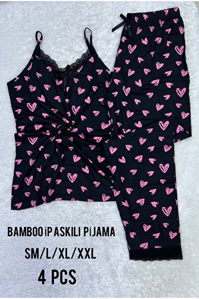 BELLEVRA Ip Askı Pink Heart Detailed Bambo Pajama Set