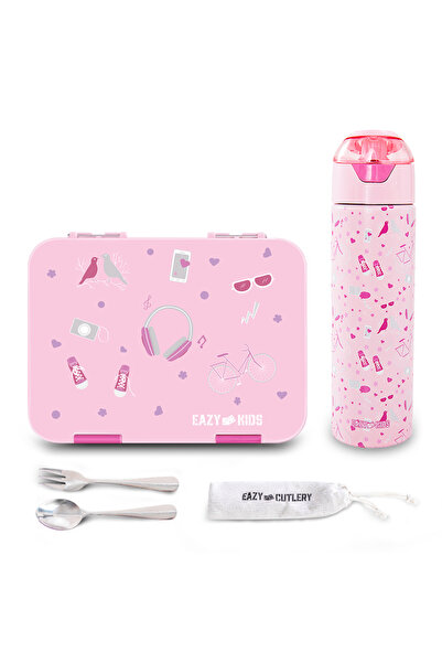 Eazy Kids Convertible Bento Lunch Box w/ Insulated Stainless Steel Water Bott...