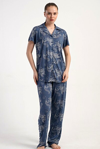 KEZOKİNO Women's Front Buttoned Short Sleeve Pajama Set C4T0N2215