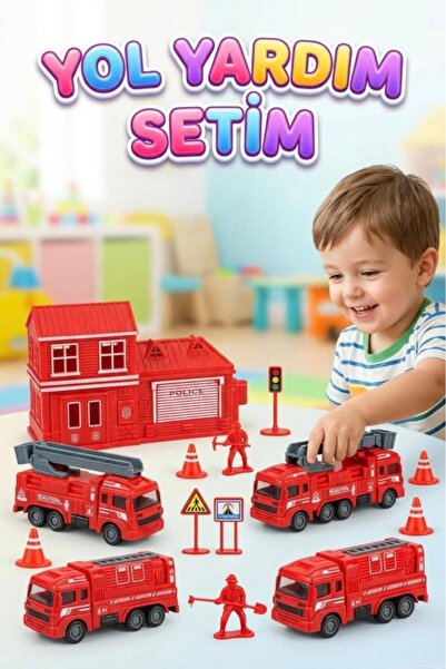 Tıfıl Toys 16 Parça İtfaiye ve Polis Yol Yardım Seti Çek Bırak Arabalı Trafik...