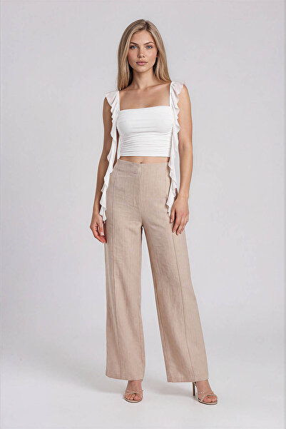 Vitrin Wide Leg Elastic Waist Striped Trousers