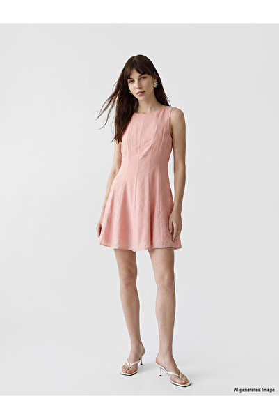LC Waikiki LCW Vision Rochie mini din amestec modal roz, cu talie ajustată