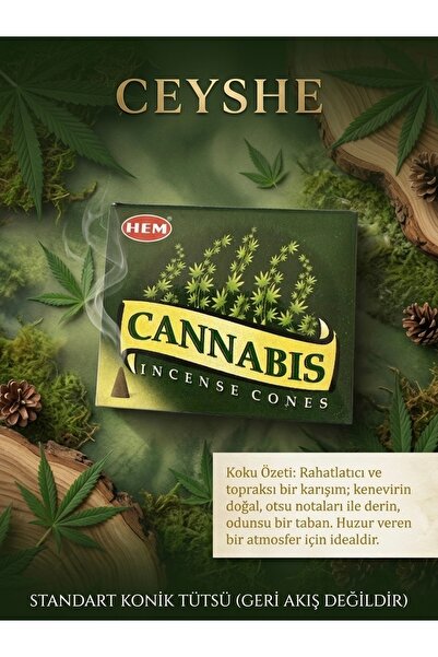 Hem Ceyshe Cannabis Kokulu Konik Tütsü Rahatlatıcı Kokular Meditasyon Yoga Tü...