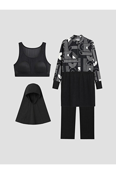 LC Waikiki Costum de baie pentru femei, negru, cu guler înalt și imprimeu, cu...