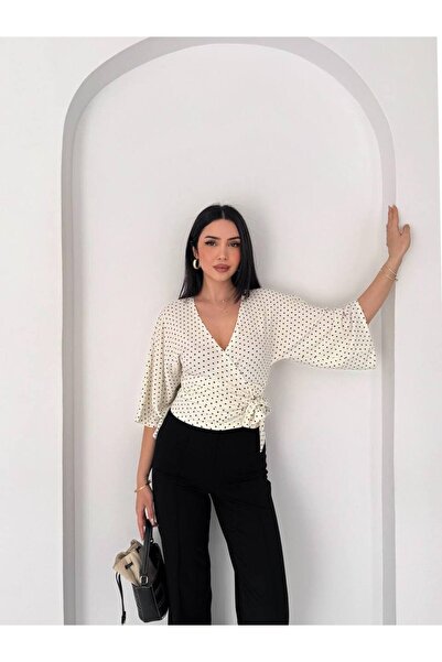 gozdefashion بلوزة نسائية مزدوجة الصدر مزينة بالنقاط